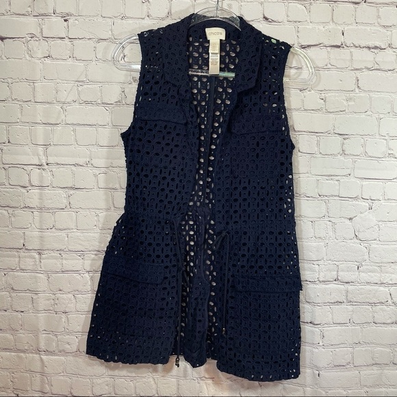 Chico’s Blue Eyelet Vest Jacket size 0 - Picture 4 of 15